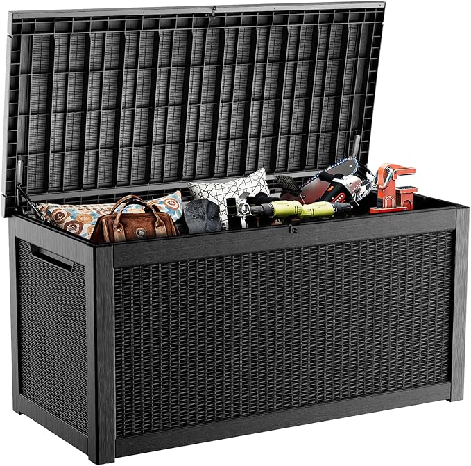 EasyUp 320 Gallon Deck Boxes Waterproof, Outdoor Large Storage Boxes with Lids, Outside Resin Storage Box & Deck Boxes for Patio, Garden Use(Black)