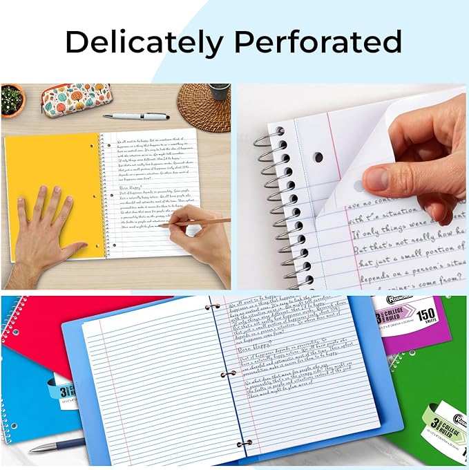 Rosmonde 2000 Packs (Pallet) 3 Subject Notebooks, Spiral Notebook Bulk, College Ruled, Pallet of Notebooks,150 Sheets (300 pages),8 x 10-1/2",Bulk Spiral Notebooks for School & Office,4-7 Days Transit