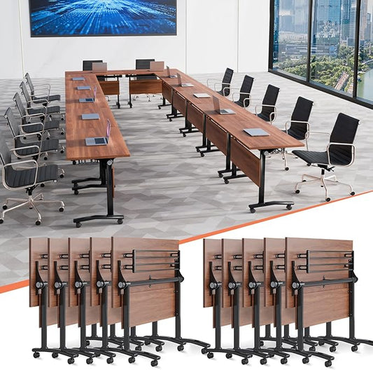 Conference Table,55.1''Folding Conference Room Table for 4-12 People,Mobile Flip Top MeetingTraining Table with Different Coulor and Styles for Offices, Classrooms,Meeting Room (10, 47.2''D)