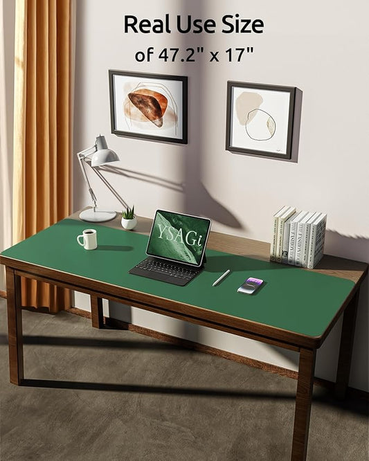 YSAGi Leather Desk Pad Protector, Office Desk Mat, Large Mouse Pad, Non-Slip PU Leather Desk Blotter, Laptop Desk Pad, Waterproof Desk Writing Pad for Office and Home (Jade Green, 47" x 17")