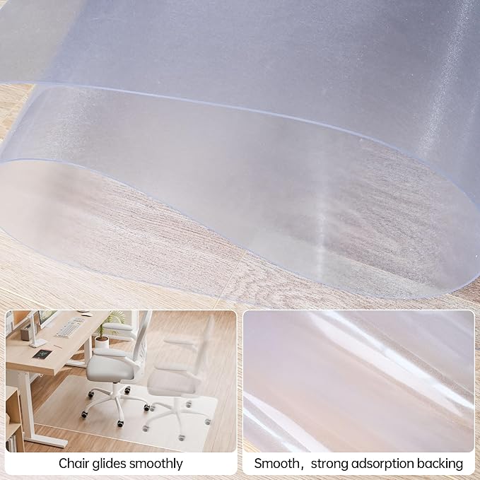 HOMEK Office Chair Mat for Hardwood Floor, 48” x 40” Crystal Clear Hard Floor Chair Mat, Transparent Floor Protector Mat Flat Without Curling