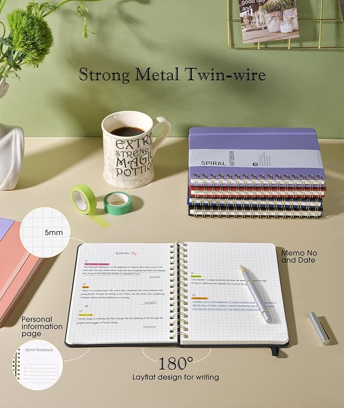 Office Prime Graph Spiral Notebook — A5, 5.75×8.38 in, 150 Pages, Black