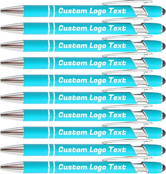 HEYZARDA Personalized Pens with Name Text Logo Custom Ballpoint Pen for Business Office Events with Stylus for Touchscreen 10 Pcs Lake