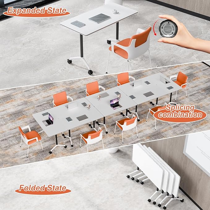 Conference Table Flip Top Mobile Conference Room Tables,Folding Conference Table with Wheels,Large Meeting Training Seminar Table Saving Space for Office Classroom(6A,47.2'')