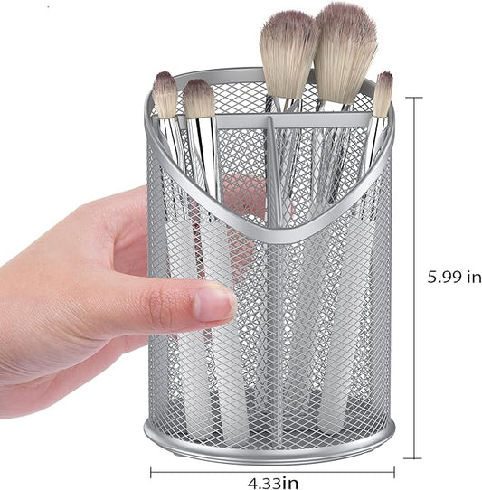 Delifox Mesh Round Pen & Pencil Holder — 2 Pack, Silver