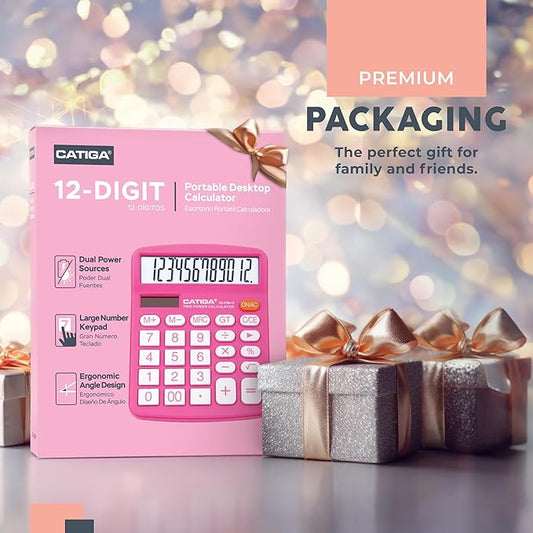 12 Digit Desktop Calculator with Large LCD Display and Sensitive Button, Dual Solar Power and Battery, Standard Function for Office, Home, School, CD-2786