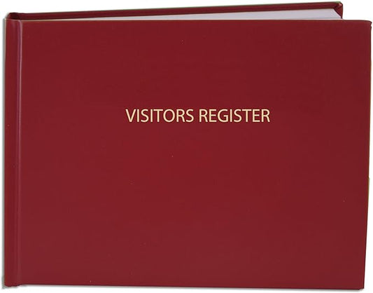 BookFactory Visitor Log Book/Visitors Register Sign-in Logbook - 120 Pages, 8 7/8'' x 7'' - Red Cover, Section Sewn Hardbound (Made in USA)