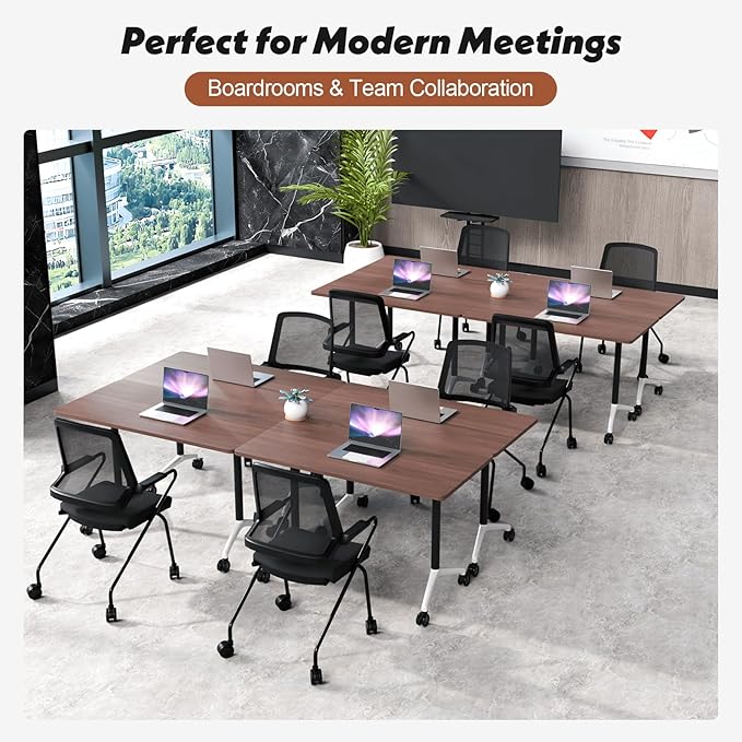 Goakwwuz Conference Room Table, Folding Conference Tables,Thicken Grey Tabletop,Flip Top Wooden Seminar Meeting Room Table for Conference Room Offices (4, Walnut, 70.8”)
