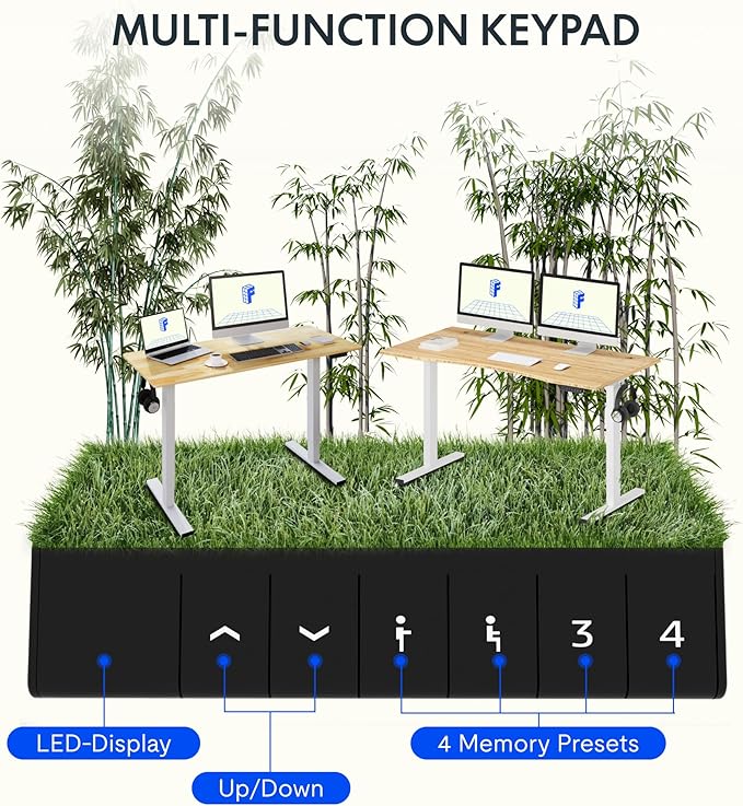 FLEXISPOT EN1 Bamboo Standing Desk, 48 x 24 Inches Whole-Piece Electric Height Adjustable Desk (Black Frame + Bamboo Top, 2 Packages)