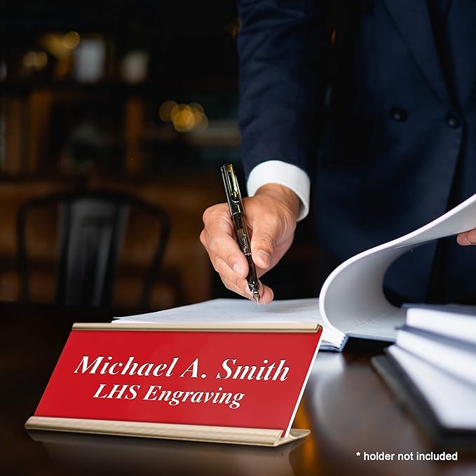Engraved Door Signs for Office Personalized Red Plastic Door Plaque White Letters - Made in USA 2x6 B7