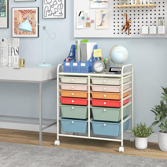 Giantex 12 Drawer Rolling Storage Cart Tools Scrapbook Paper Office School Organizer (Macaron)