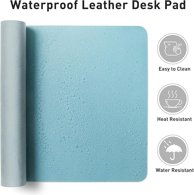 Aothia Large PU Leather Desk Pad Protector — Blue
