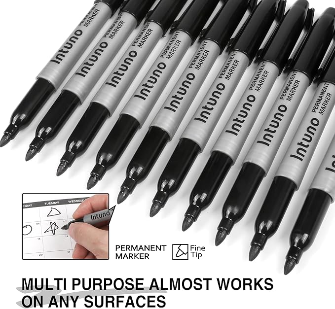 INTUNO Oil-Based Permanent Markers — Fine Tip, Black, 120-Count