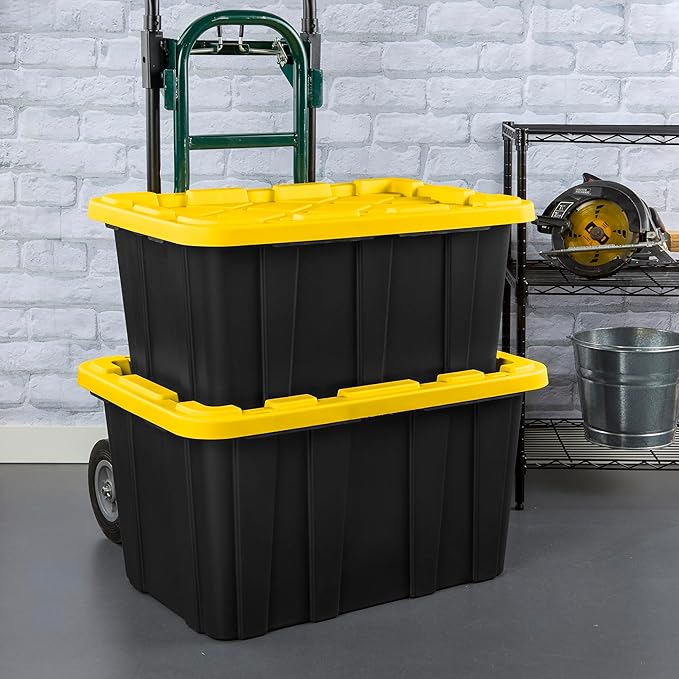 Sterilite 18-Pack Stackable Storage Bins, Heavy Duty Totes w/Lids, 17 Gallon, Black/Yellow
