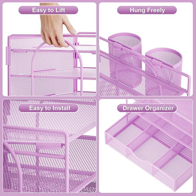 Marbrasse 4-Trays Desk File Organizer with 2 Pen Holder (Purple, Letter)