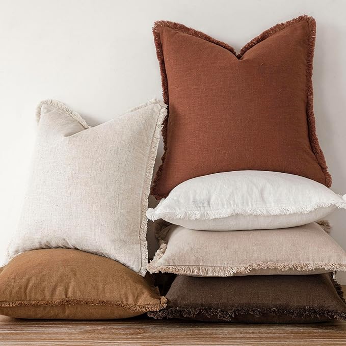 Foindtower Set of 2 Decorative Linen Fringe Throw Pillow Covers... (Orange, 16..