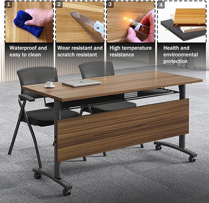 Modular Conference Room Tables for 8–10 People,Folding Conference Table on Wheels,Mobile Flip Top Training Room Table,Heavy-Duty Stackable Meeting Tables,Rolling MobileTables for Office,Boardroom