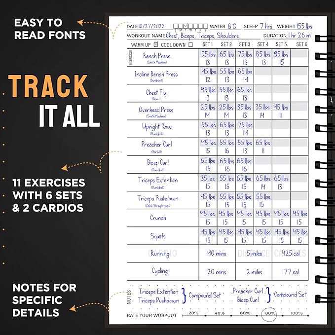 Nextnoid Hardcover Fitness Journal Workout Planner for Men & Women - A5 Sturdy Workout Log Book to Track Gym & Home Workouts - Navy Blue