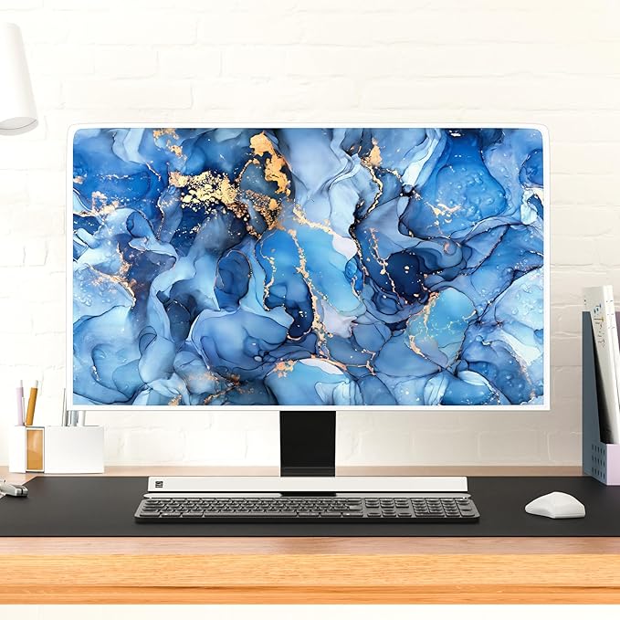 Baocicco Navy Blue Gold Marble Waterproof TV Dust Cover 65 Inch Creative Texture Grain Television Screen Cover Abstract TV Display Protectors Protective LED LCD OLED TVs Dust-Proof