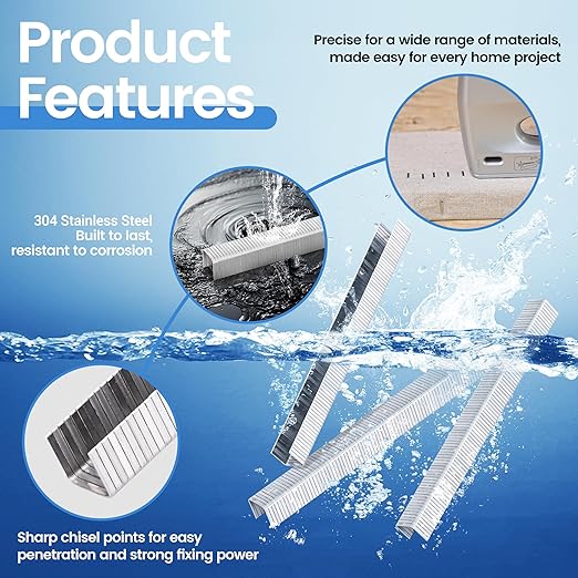 meite T-50 Stainless Steel Staples Marine, 5/16 Inch Heavy Duty Staples for Staple Gun - 1512 Counts, 20 Gauge 3/8 Inch Crown T-50 Upholstery Staple for Salt Water, Marine Applications
