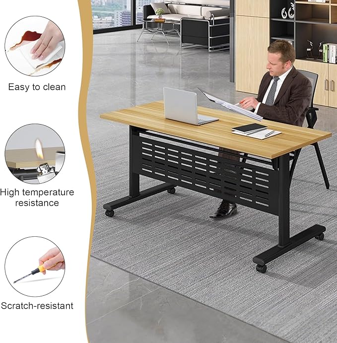 Conference Table,55.1''Folding Conference Room Table for 4-12 People,Mobile Flip Top MeetingTraining Table with Different Coulor and Styles for Offices, Classrooms,Meeting Room (8, E)
