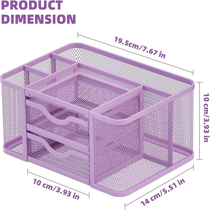 Marbrasse Mesh Desk Organizer with 2 Drawers, Pen Holder & Notebook Slot