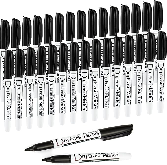 Volcanics Black Dry Erase Markers — Fine Tip, Low-Odor, 30 Count