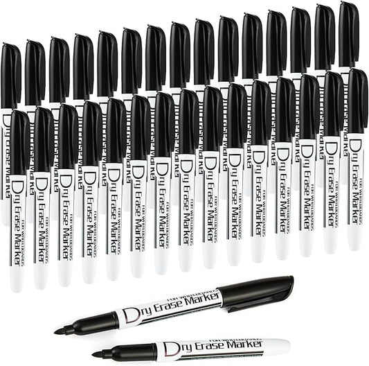 Volcanics Black Dry Erase Markers — Fine Tip, Low-Odor, 30 Count