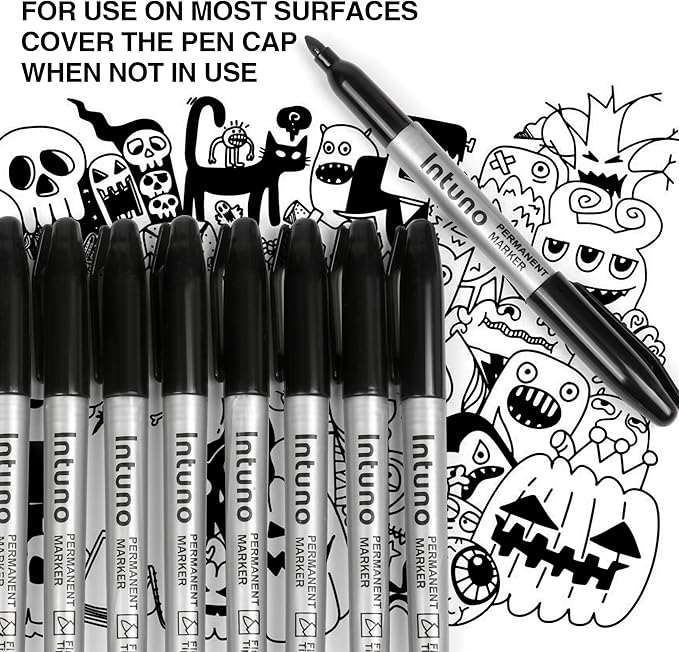 INTUNO Oil-Based Permanent Markers — Fine Tip, Black, 120-Count