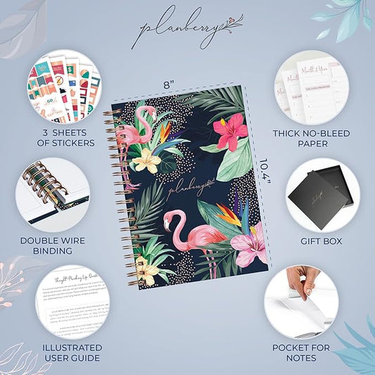 PLANBERRY Large Hourly Schedule Planner Premium – Undated Organizer for Productivity, Time Management & Budget, 8x10.4″ (Rose Flamingo)