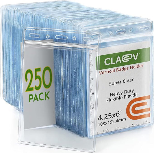Claev Fast Seal Vertical 4x6 Passport & Card Holders (4x6 Extra Large (XXL), 250 Pack), Clear Waterproof ID Plastic Name Card Badge Holders for Travel, Conferences, Conventions