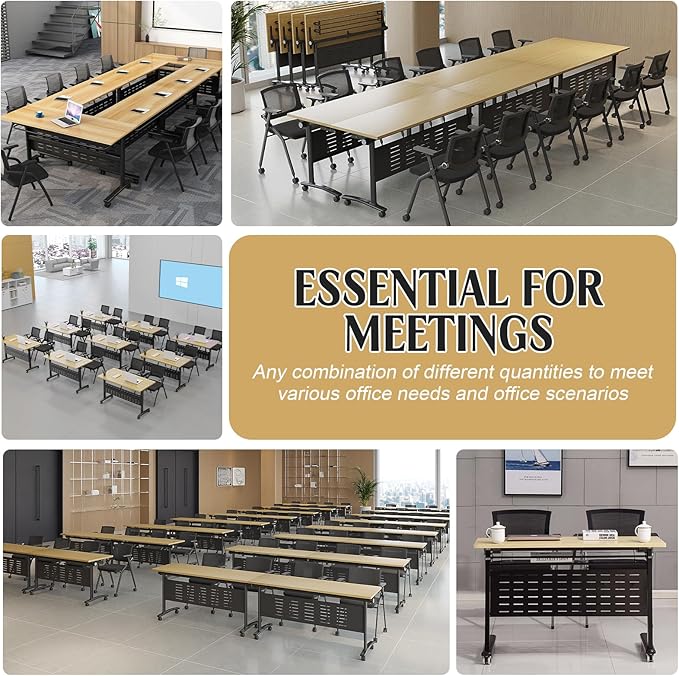 JEHUJD Conference Table,55.1''Folding Conference Room Table for 4-12 People,Mobile Flip Top MeetingTraining Table with Different Coulor and Styles for Offices, Classrooms,Meeting Room (4, E)