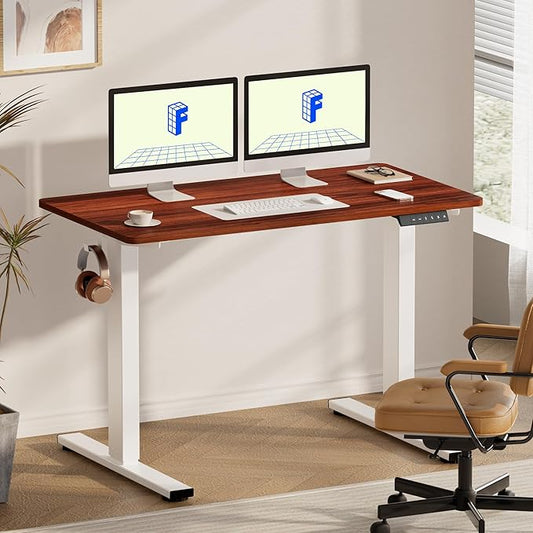 FLEXISPOT EN1 One-Piece Standing Desk with 1-Inch Thick Seamless Desktop, 55"x28" Electric Height Adjustable Desk for Home Office, Multi-Monitor Setups & Easy Assembly, Mahogany