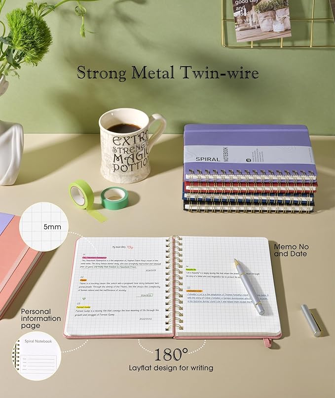 Office Prime Graph Spiral Notebook — A5, 5.75×8.38 in, 150 Pages, Blush Pink