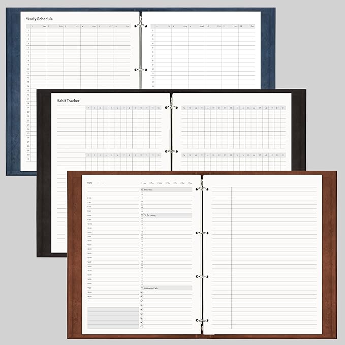 EMSHOI Undated Daily Planner - A4 Large To Do List Notebook Appointment Book for Productivity Time Management, with Hourly Planner Refills, Hardcover Binder Leather Journal - 240 Pages, 9.2x12