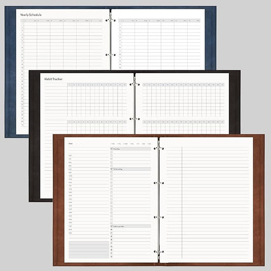 EMSHOI Undated Daily Planner - A4 Large To Do List Notebook Appointment Book for Productivity Time Management, with Hourly Planner Refills, Hardcover Binder Leather Journal - 240 Pages, 9.2x12