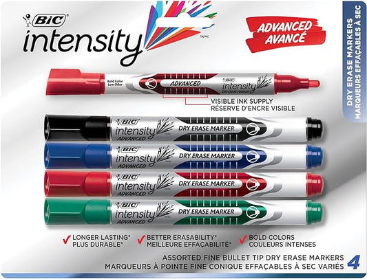 BIC Magic Marker Dry-Erase Markers, Pocket Style, Bullet Point, Assorted, 4-Pack