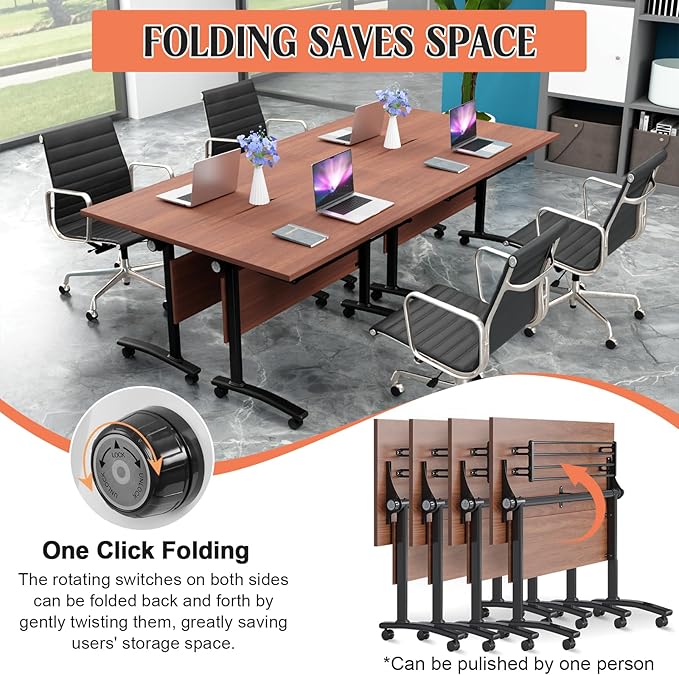 Conference Table,55.1''Folding Conference Room Table for 4-12 People,Mobile Flip Top MeetingTraining Table with Different Coulor and Styles for Offices, Classrooms,Meeting Room (4, 47.2''D)