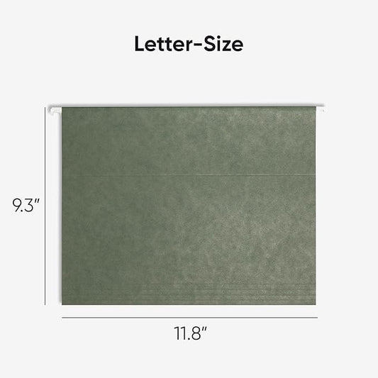 Smead Hanging File Folder, 1/5-Cut Adjustable Tab, Letter Size, Standard Green, Hanging Folders for Filing Cabinets, File Organizer Folder, 25 Count