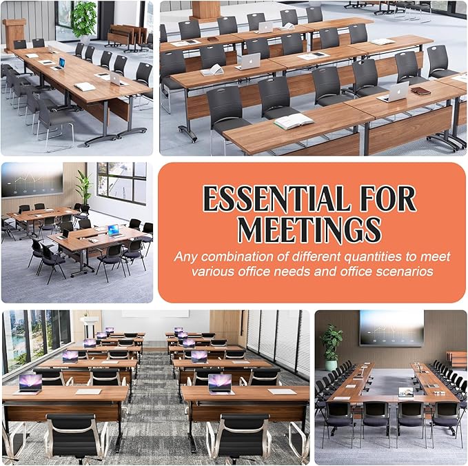 Conference Table,55.1''Folding Conference Room Table for 4-12 People,Mobile Flip Top MeetingTraining Table with Different Coulor and Styles for Offices, Classrooms,Meeting Room (2, D)