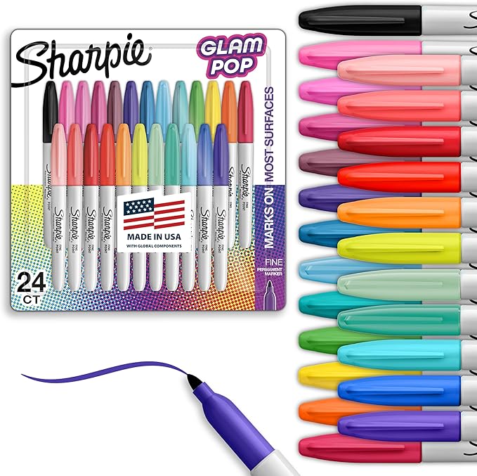 Sharpie Glam Pop Permanent Markers Assorted 24-Count