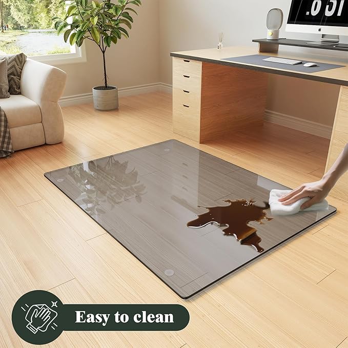Koonmi Tempered Glass Chair Mat for Hardwood Floors & Carpets, 30" x 55“ Grey Heavy Duty Office Floor Protector, Scratch & Dust Concealing, Noise-Free for Home Office Desk