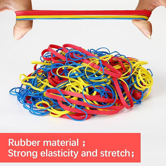 405 pcs assorted size rubber bands 0.68lbs Elastic colored rubber bands for office supplies rubberbands bulk mix colors and size with bag,Red (3-1/2 x 1/4 inches), Yellow (3-1/2 x 1/8 inches),Blue (3-1/2 x 1/16 inches)