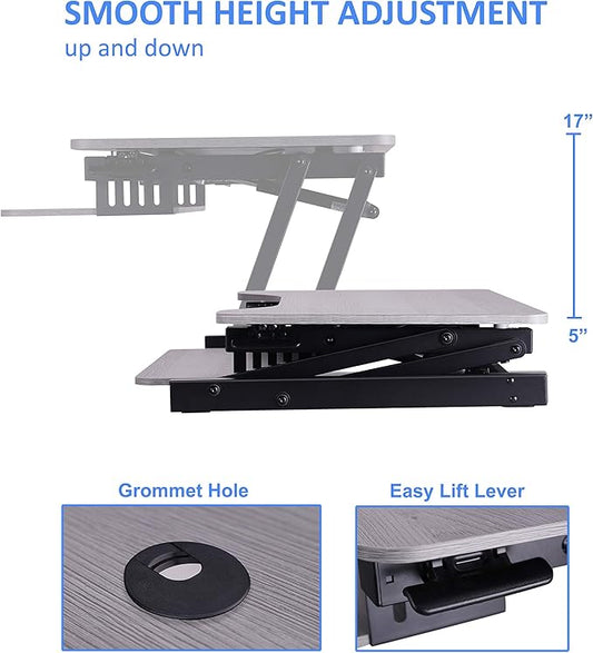 Rocelco 37.5" Deluxe Height Adjustable Standing Desk Converter - Quick Sit Stand Up Dual Monitor Riser - Gas Spring Assist Computer Workstation - Large Retractable Keyboard Tray - Gray (R DADRG)