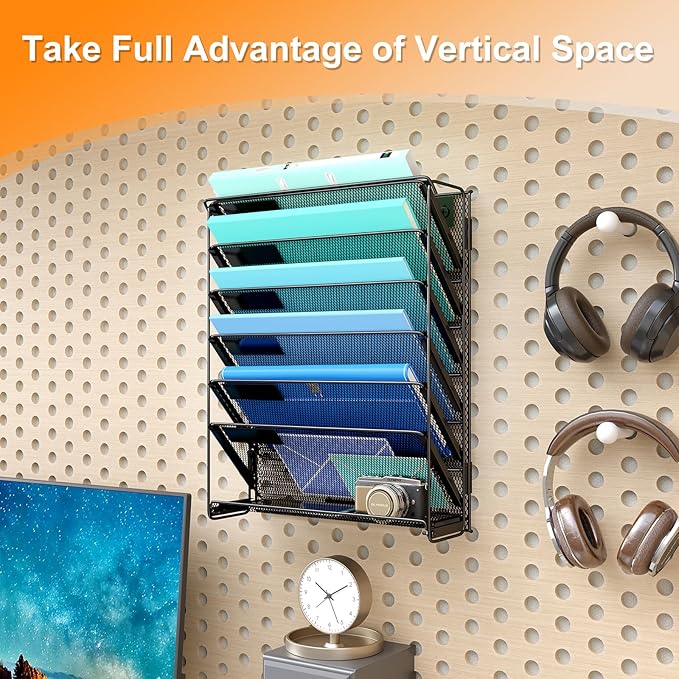 Kuntine.B Wall File Organizer — 7-Tier, Black
