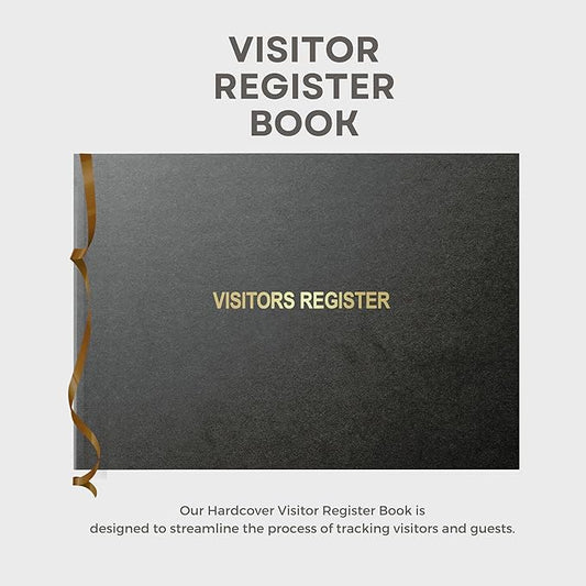 Officewerks Visitors Register & Guest Book, 120 Pages, 8 7/8" X 7", Black Hardbound Cover, Durable Smyth Sewn Binding