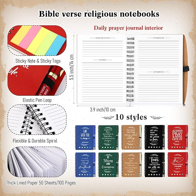 Spakon 20 Set Valentine's Day Christian Gifts Bulk Church Sticky Note Spiral Notebook Bible Verse Ballpoint Pen Prayer Journal Religious Scripture Notepad Sunday School Teacher Pastor Party Favor