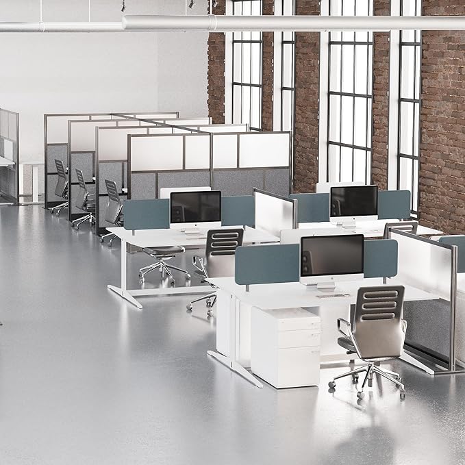 Stand Up Desk Store Expanse Modular Wall | 70'' x 48'' Wall | Expandable Partition Room Divider with Rearrangeable Frosted Acrylic & Sound Absorbent Panels (Black Frame)