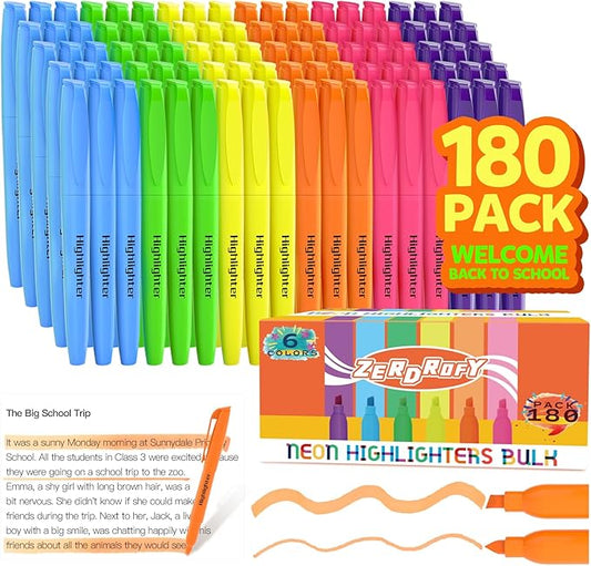 ZERDROFY 180 Count Highlighters Assorted Colors Bulk (180 Count)