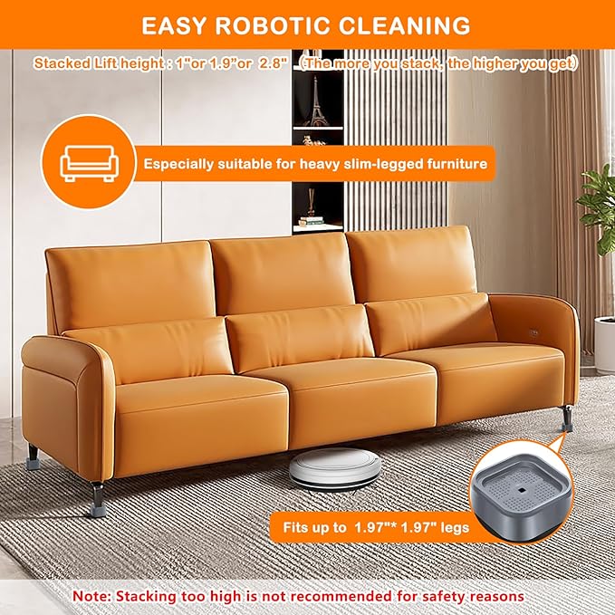 shouwuhho 6 Pack Furniture Risers Adjustable Bed Risers Heavy Duty Lifts Height 1", Square Stackable Bed Risers 1, 2 or 3 Inch for Desk Leg Table Couch Sofa Chair Bed Frame Legs Dorm, Gray